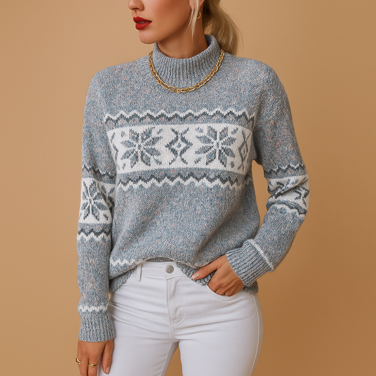 Women's Snowflake Pattern Turtleneck Sweater - OutfitLondon
