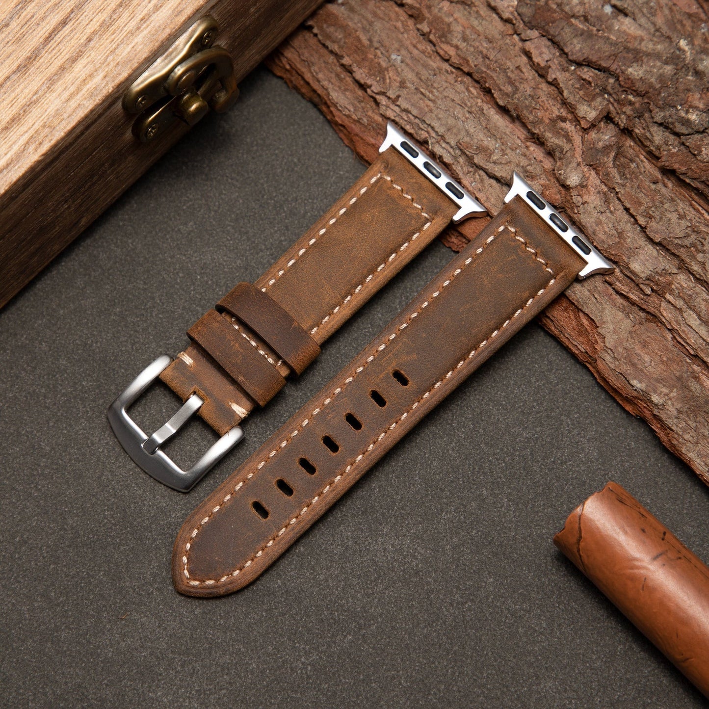 Premium Tan Leather Watch Band — Embossed Style