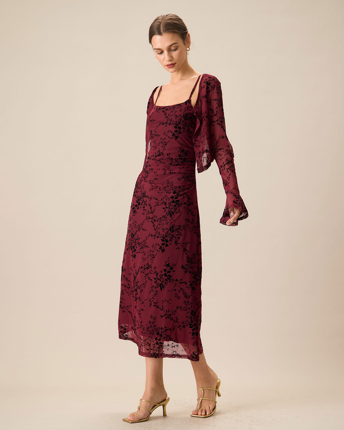 Gia | Fitted Floral Wedding Guest Midi Dress