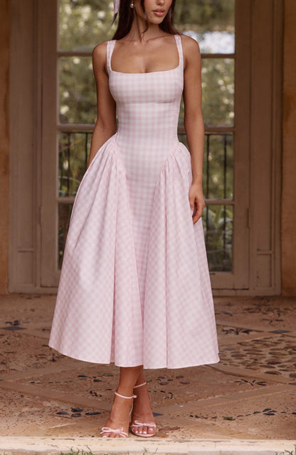 Classic Fit Plaid Midi Dress - OutfitLondon