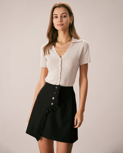 Gianna | Slim Fit V Neck Pointelle Knit Holiday Tee
