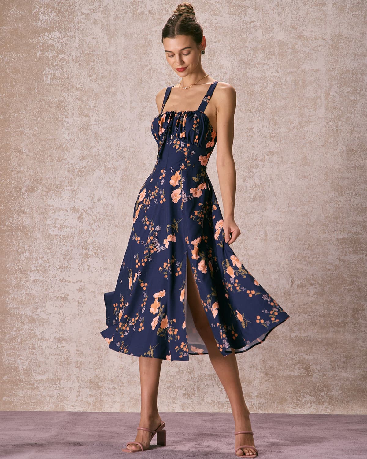 Giselle | Ruched Fit Floral Wedding Guest Midi Dress