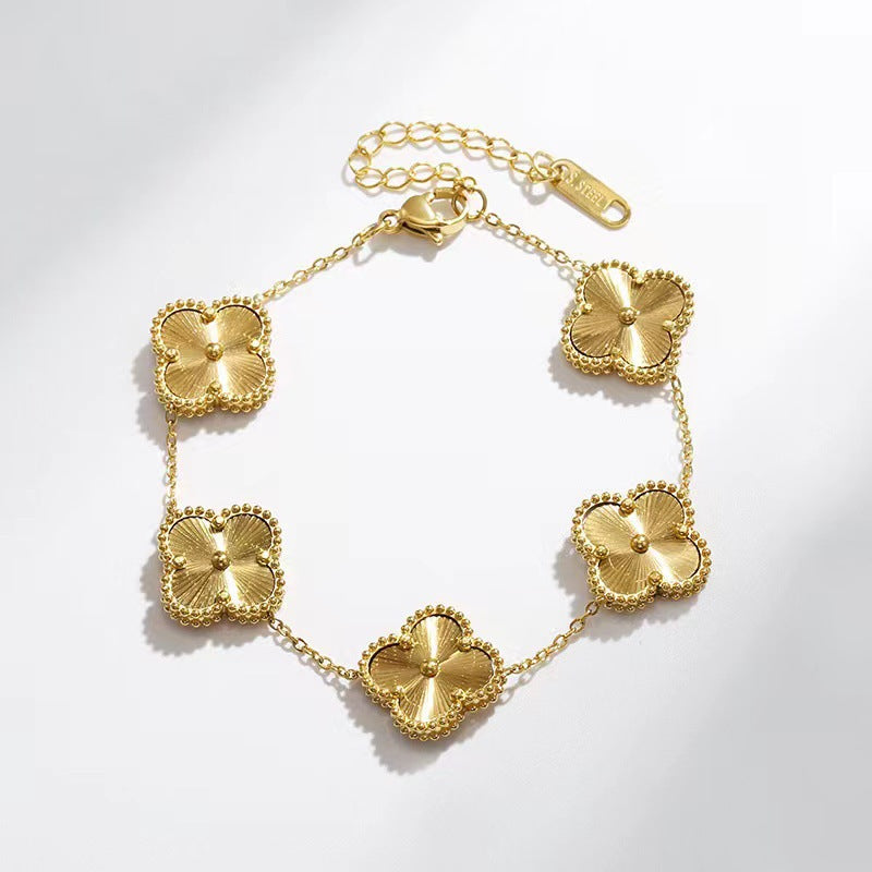 Elegant Flower Charm Bangle 14K Gold Plated Stainless Steel - OutfitLondon