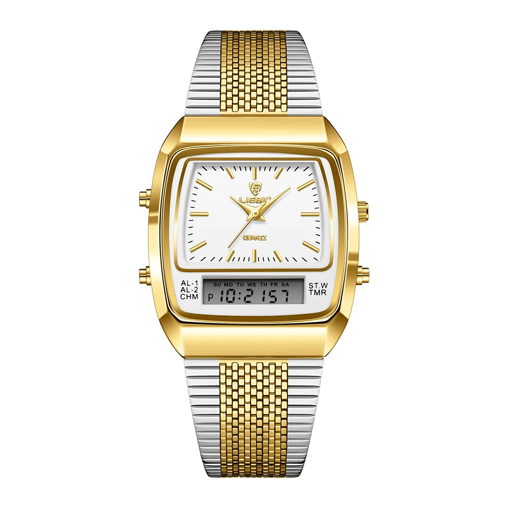 Vintage Style Dual Display Leather Watch