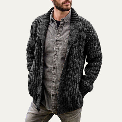 Thick Knit Shawl Collar Mens Cardigan Sweater