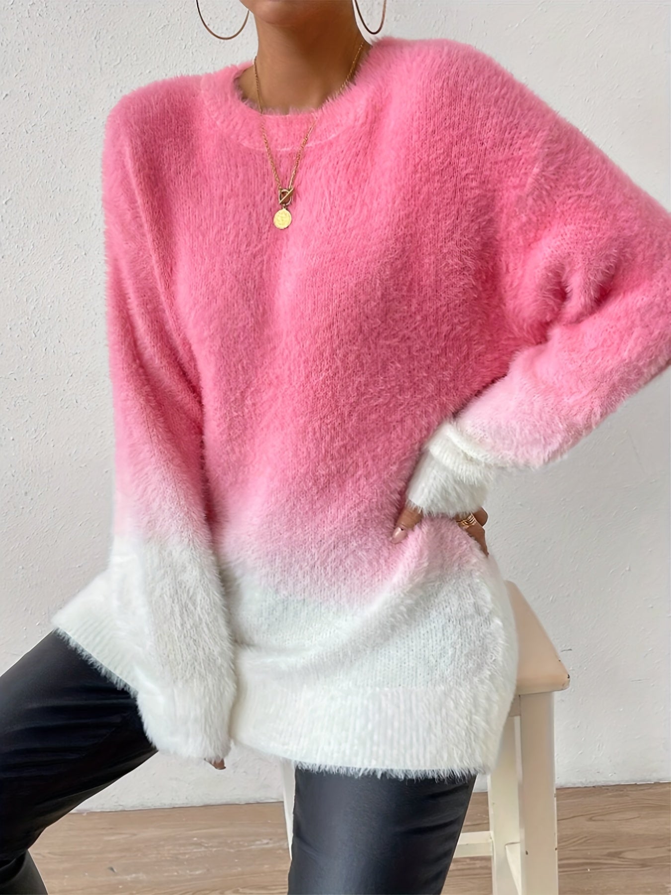 Soft Ombre Crew Neck Knit Sweater