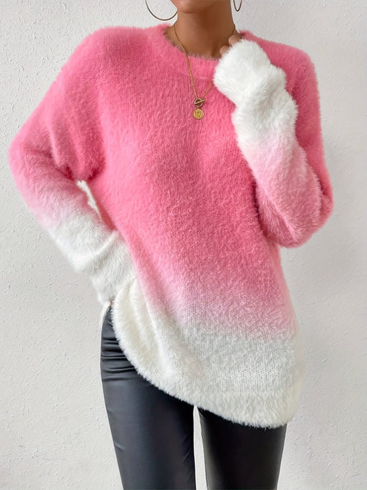 Soft Ombre Crew Neck Knit Sweater - OutfitLondon