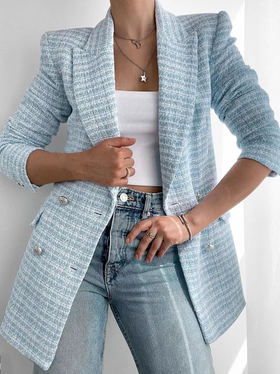 Timeless Dark Blue Wool Blazer for Women - OutfitLondon
