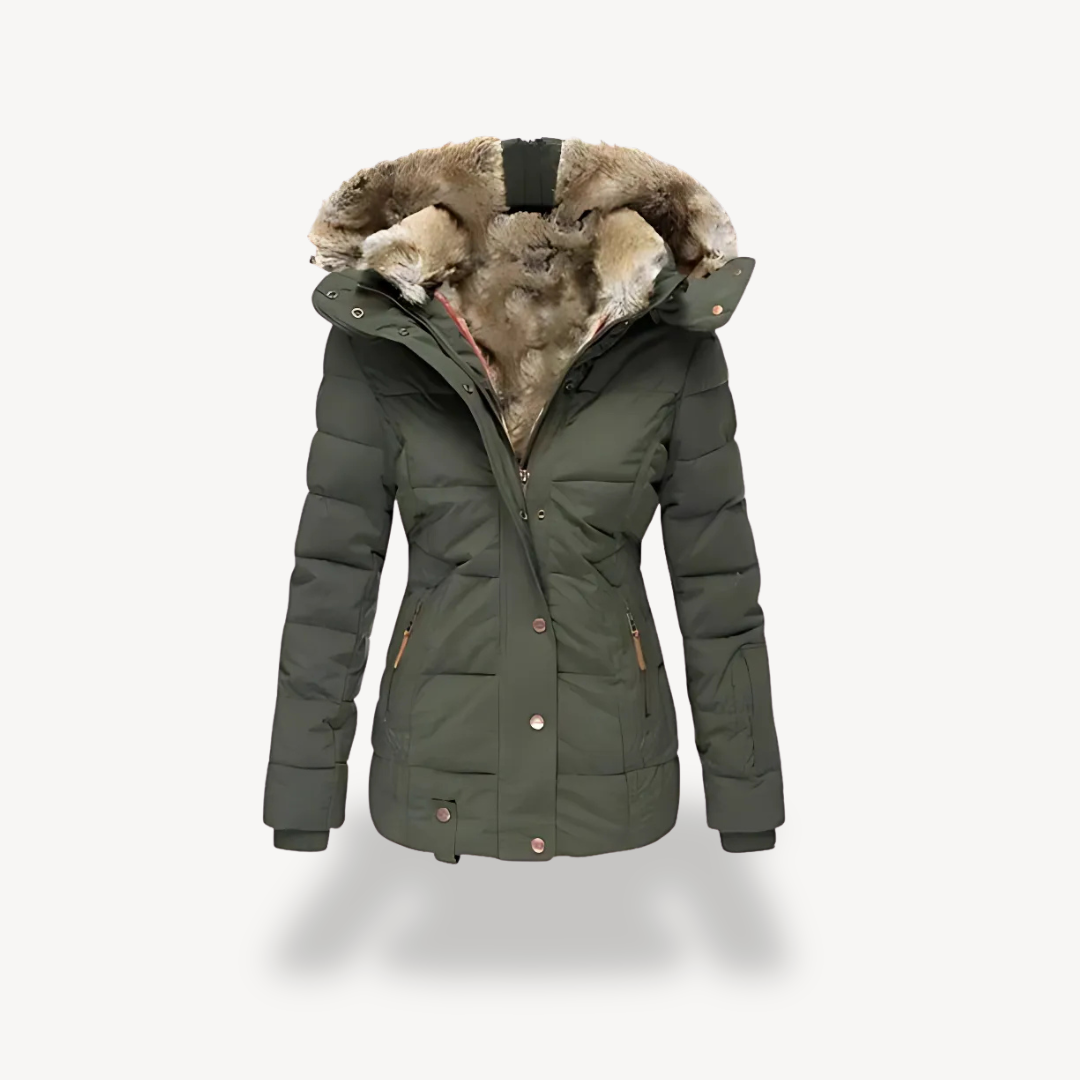 Ladies' Padded Jacket with Removable Fur Trim Hood