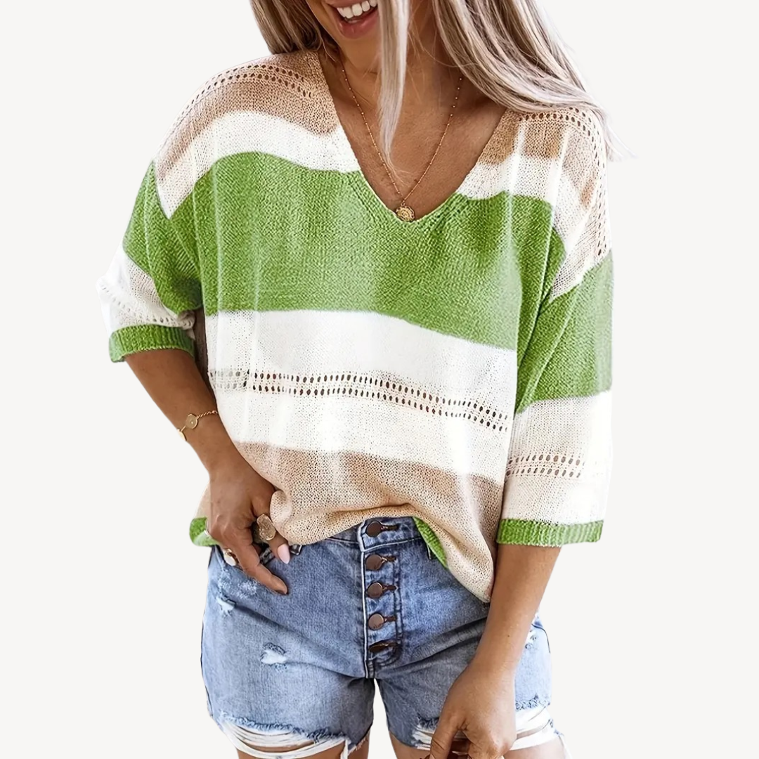 Colorful Crew Neck Sweater Top - OutfitLondon