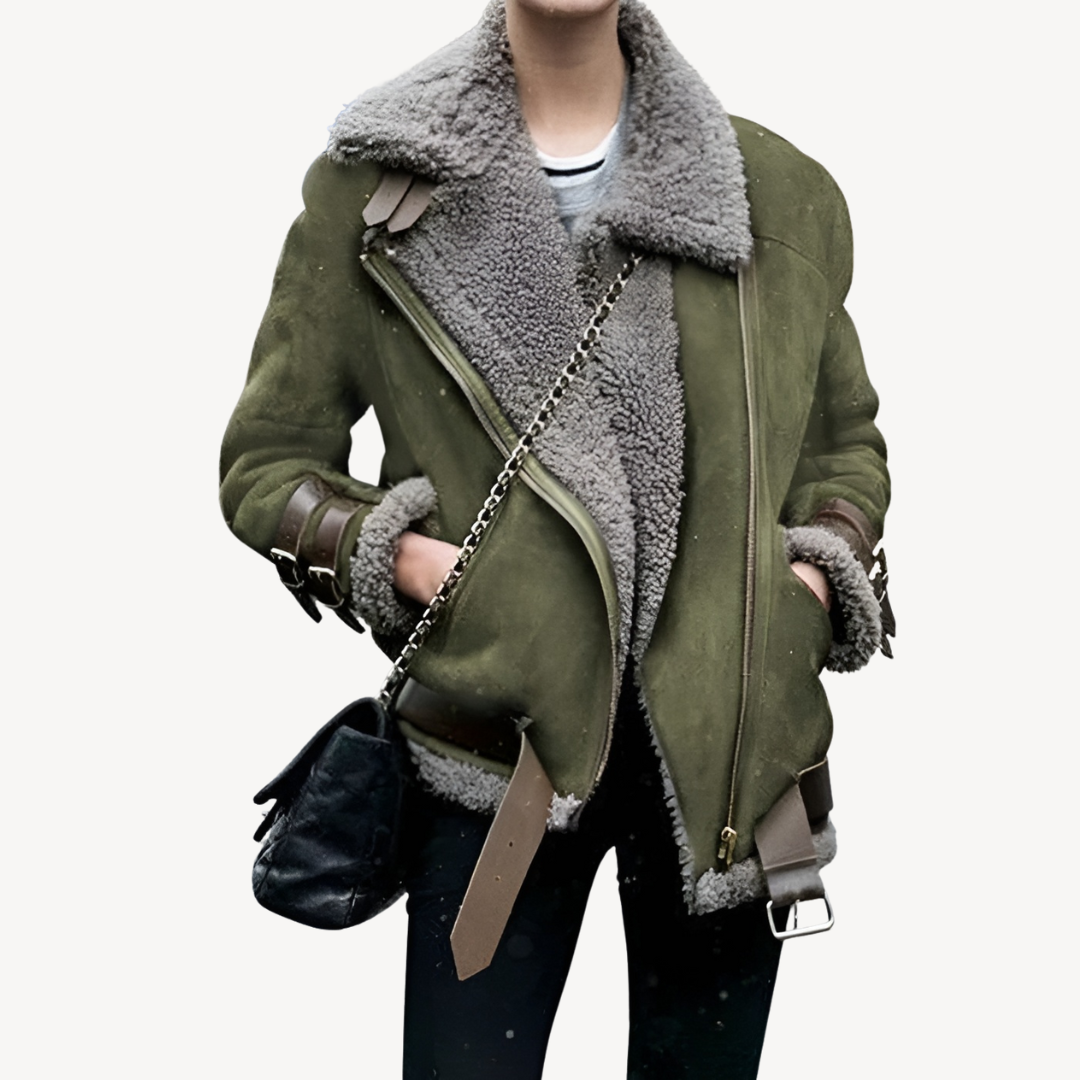 Faux Fur Lined Leather Biker Jacket for Women