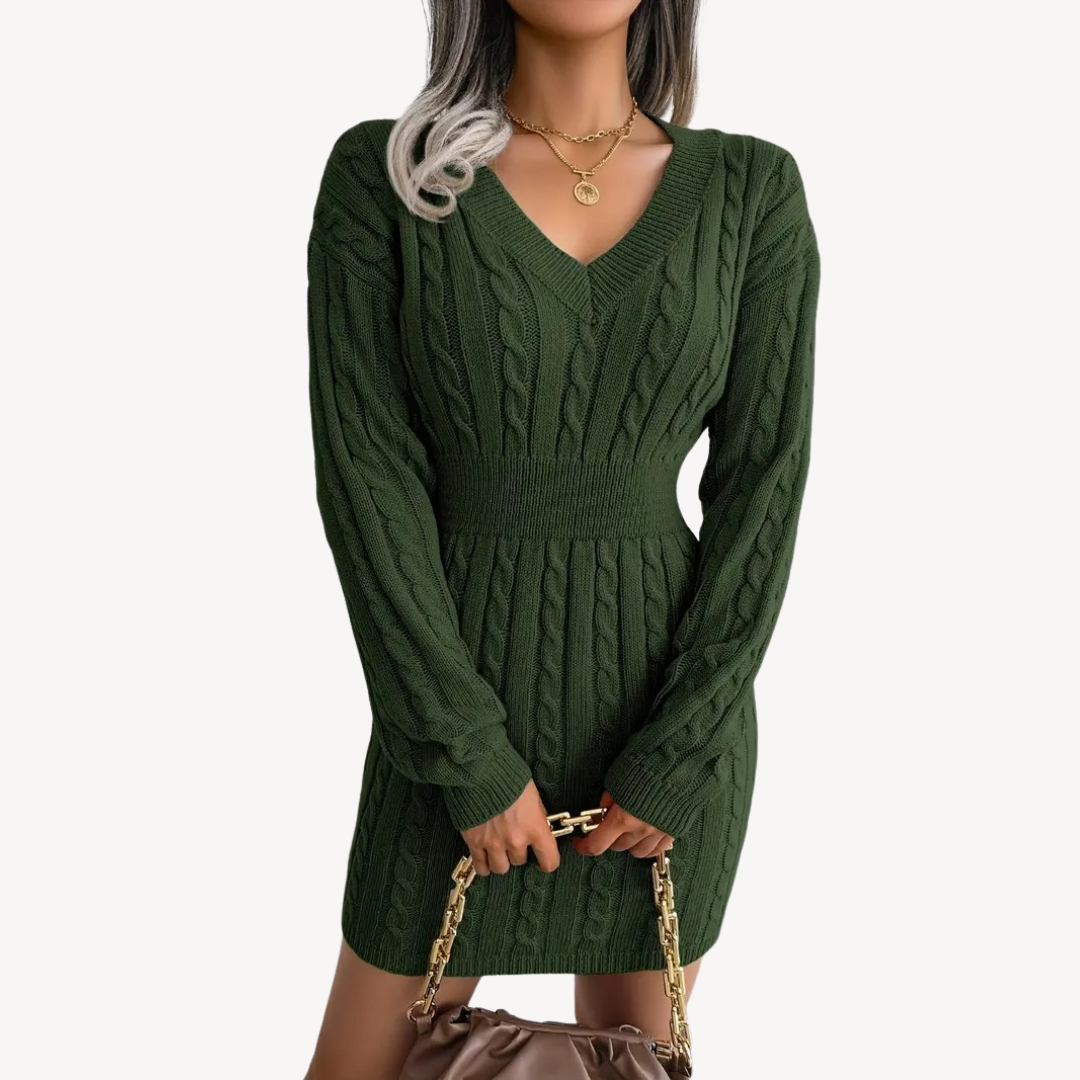 Cozy V Neck Sweater Dress