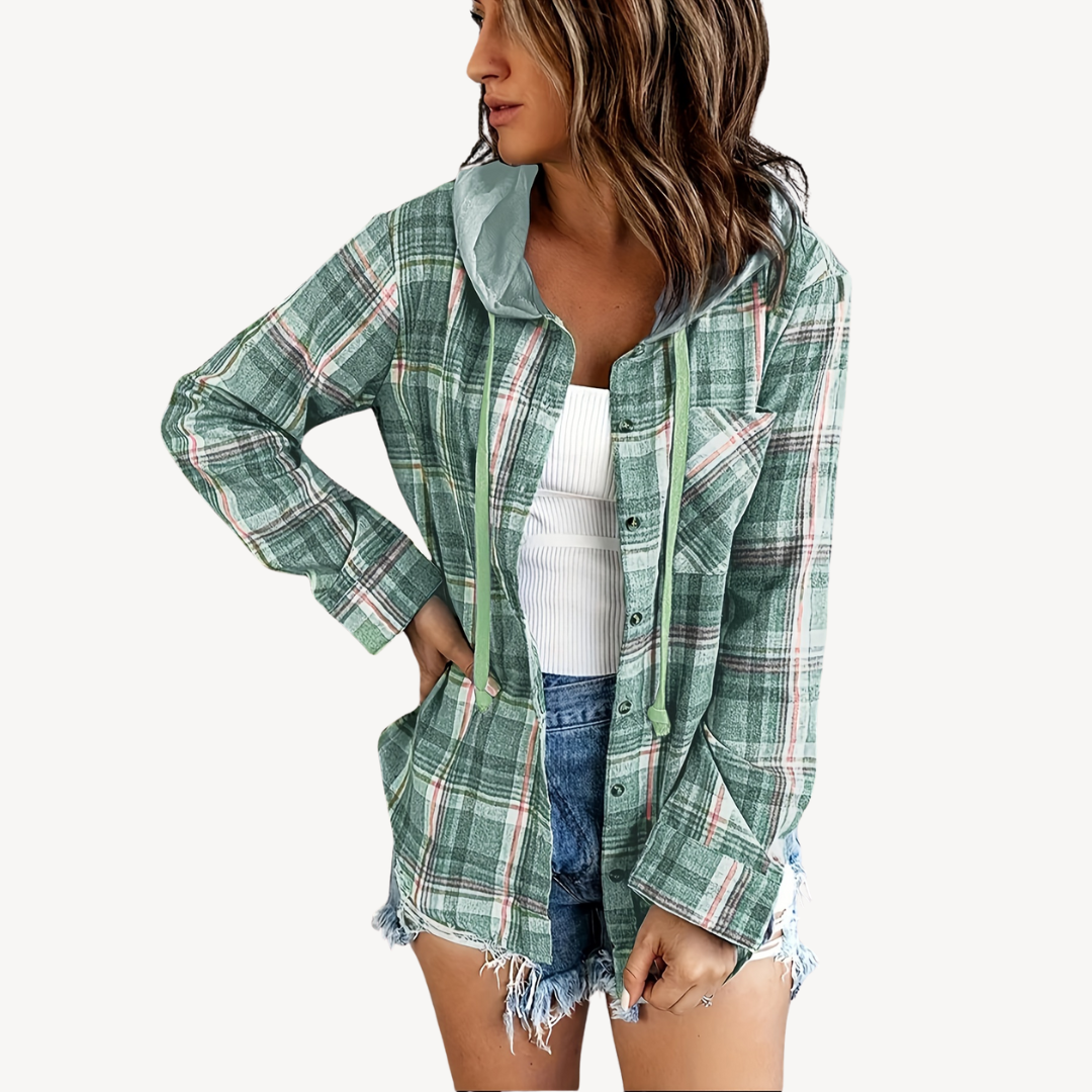 Ladies' Checked Hooded Shirt Jacket