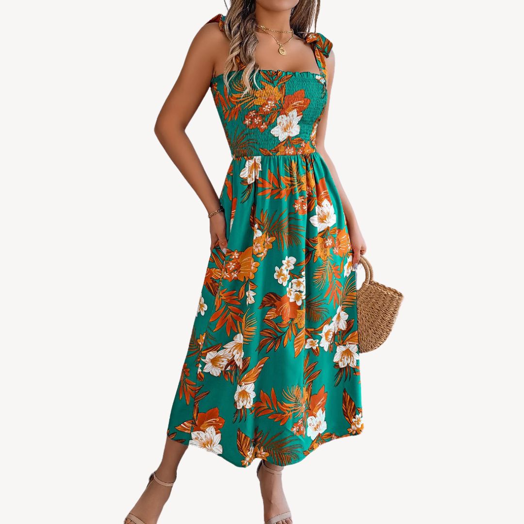 Pretty Floral Ruffled Maxi Chiffon Dress - OutfitLondon