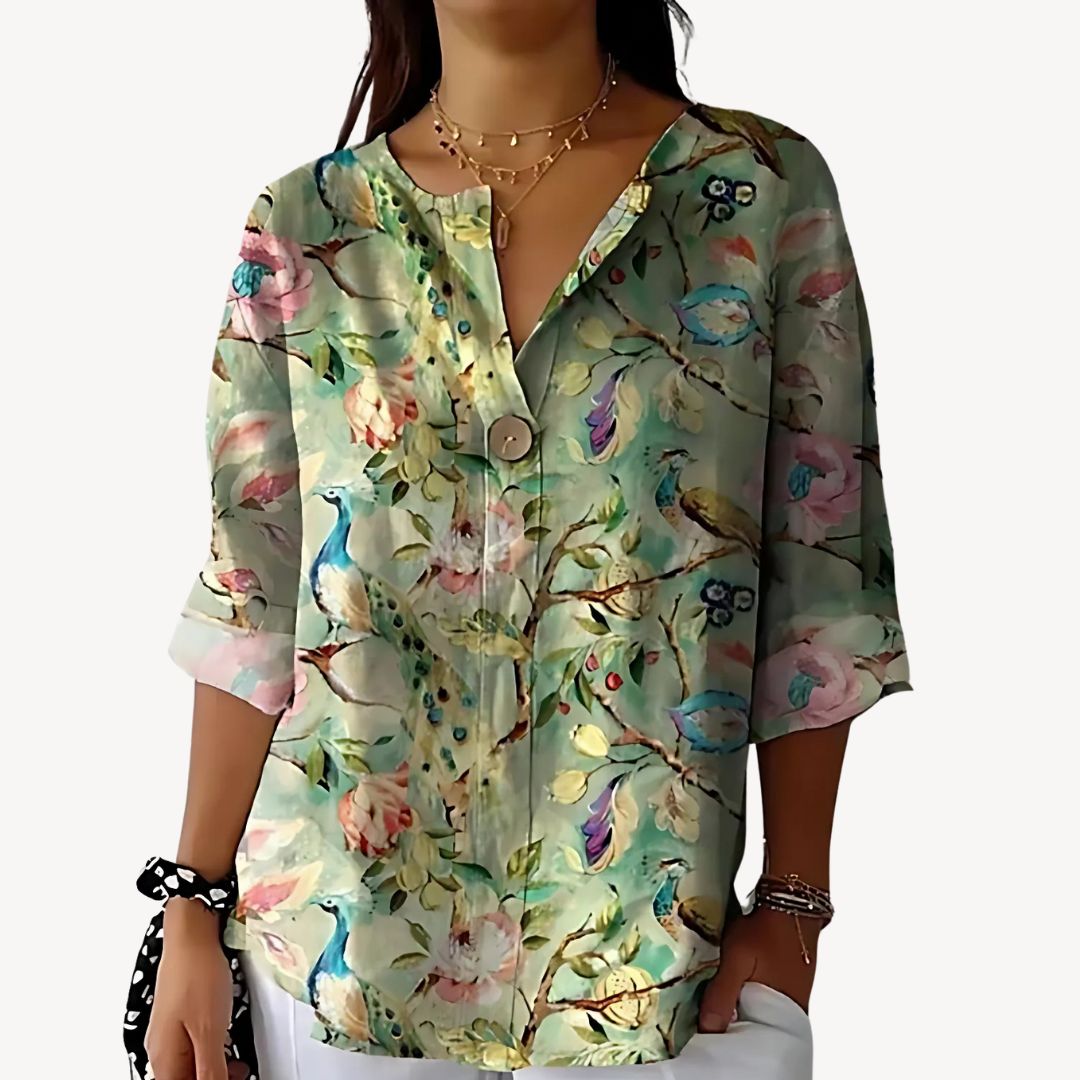 Pretty Flower Short Sleeve Ladies Blouse - OutfitLondon