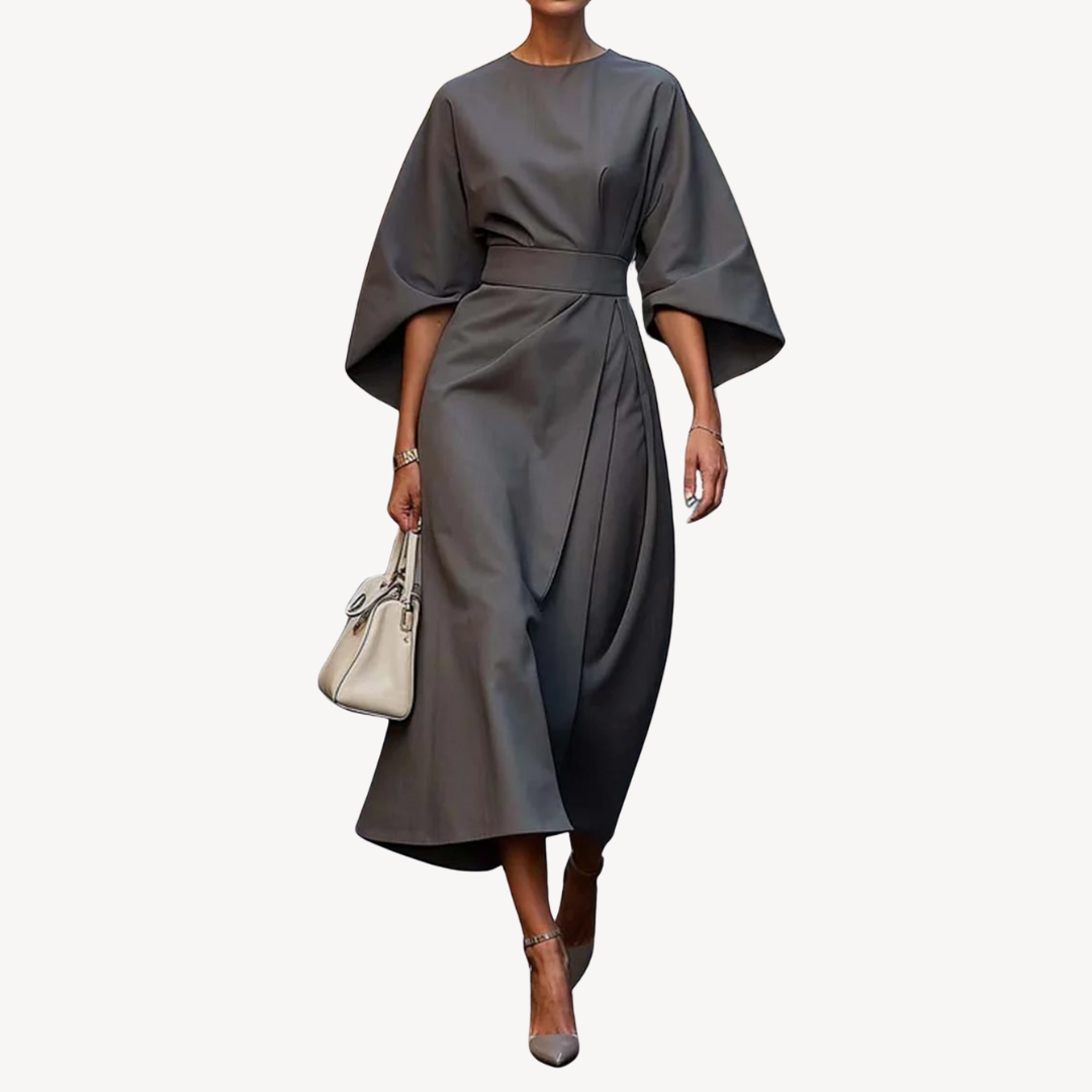 Casual Waist Tie Midi Dress
