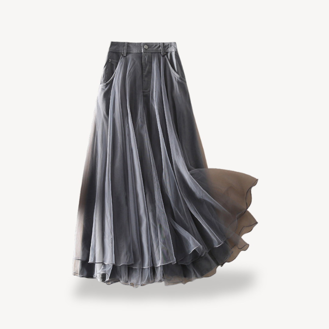 Flowy Black Long Skirt for Women Chiffon