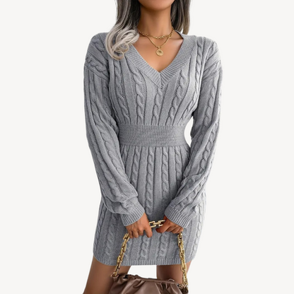 Cozy V Neck Sweater Dress