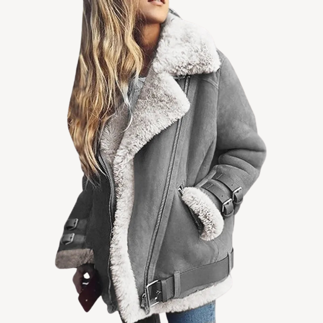 Faux Fur Lined Leather Biker Jacket for Women