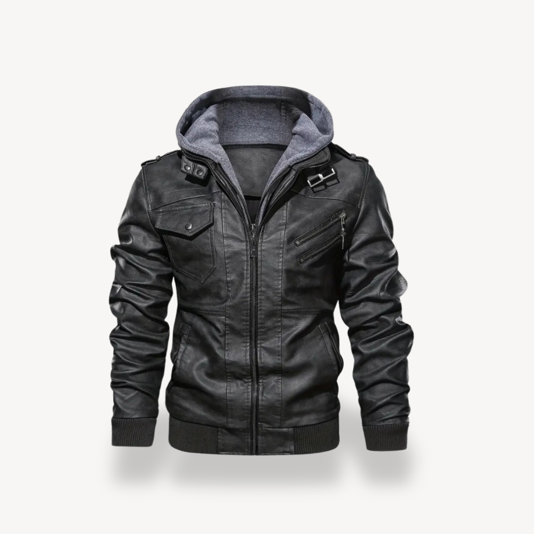 Men's Faux Leather Hooded Coat