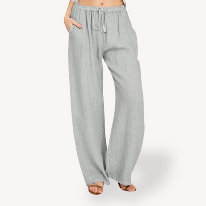 Relaxed Fit Linen Drawstring Trousers for Women
