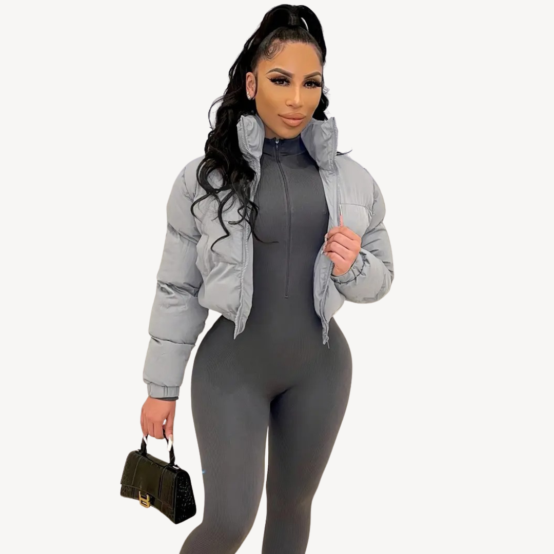Short Puffer Zip Up Women's Jacket - OutfitLondon