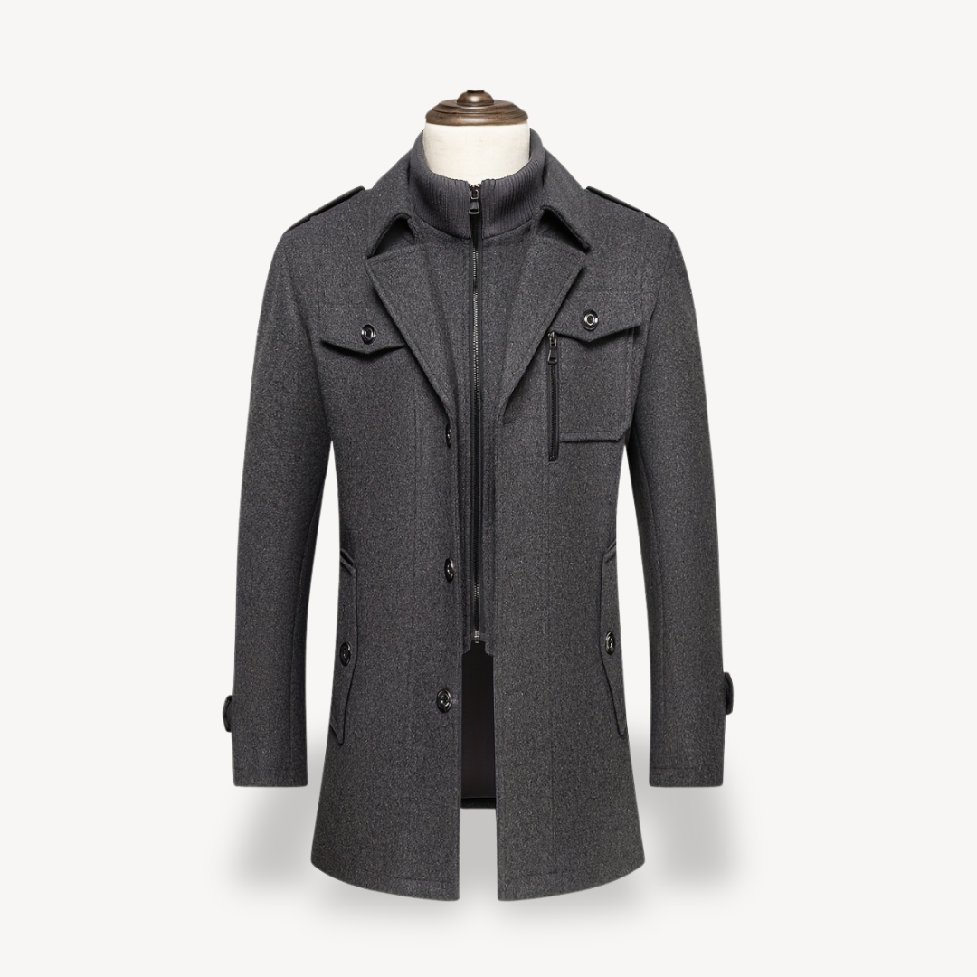 Warm Navy Wool Coat with Fleece Lining