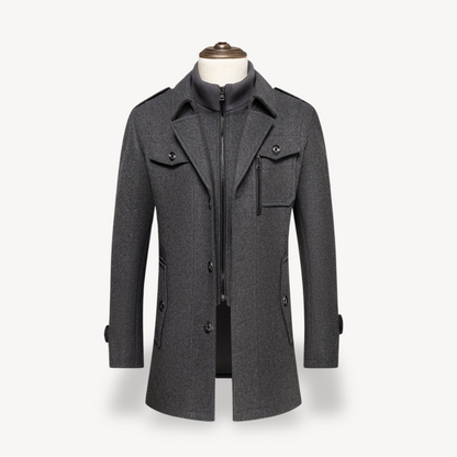Warm Navy Wool Coat with Fleece Lining