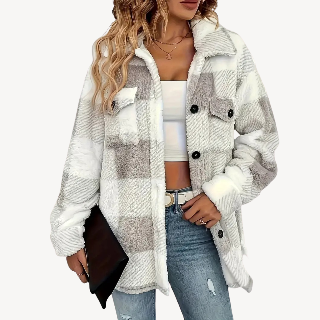 Warm Checked Winter Coat for Ladies