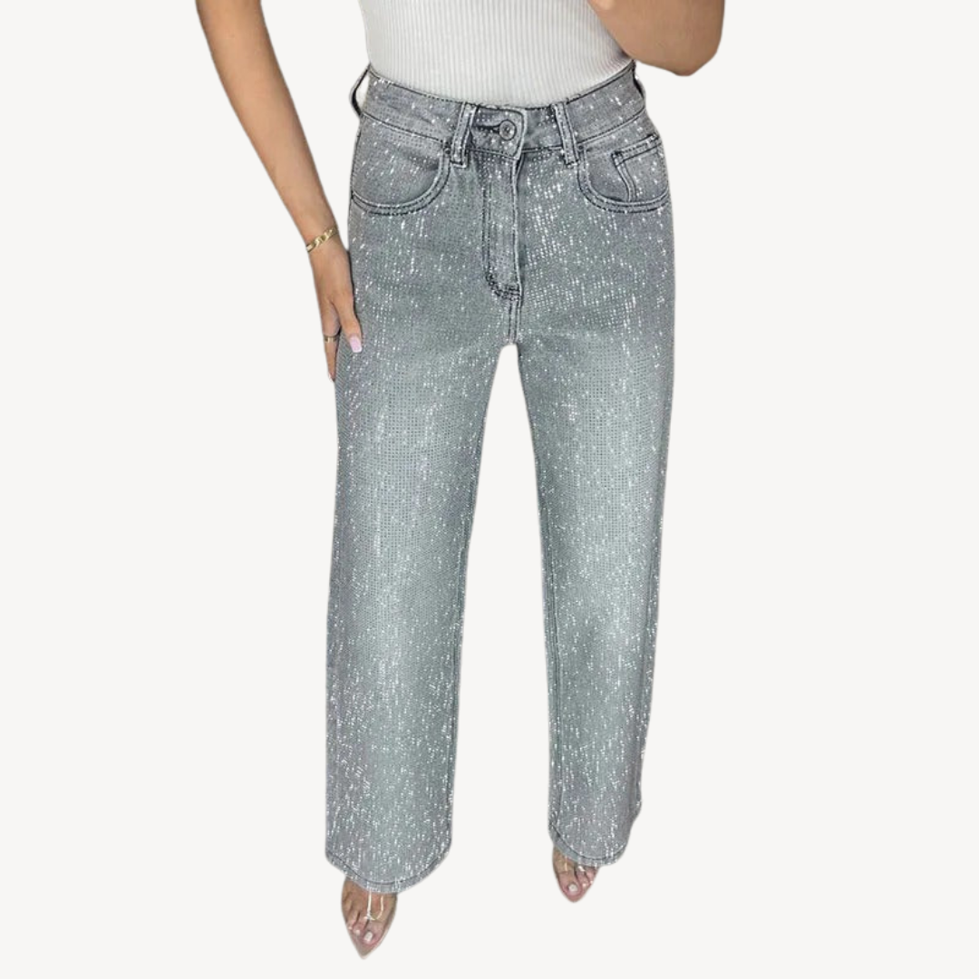 Sparkly Embellished High Waist Jeans