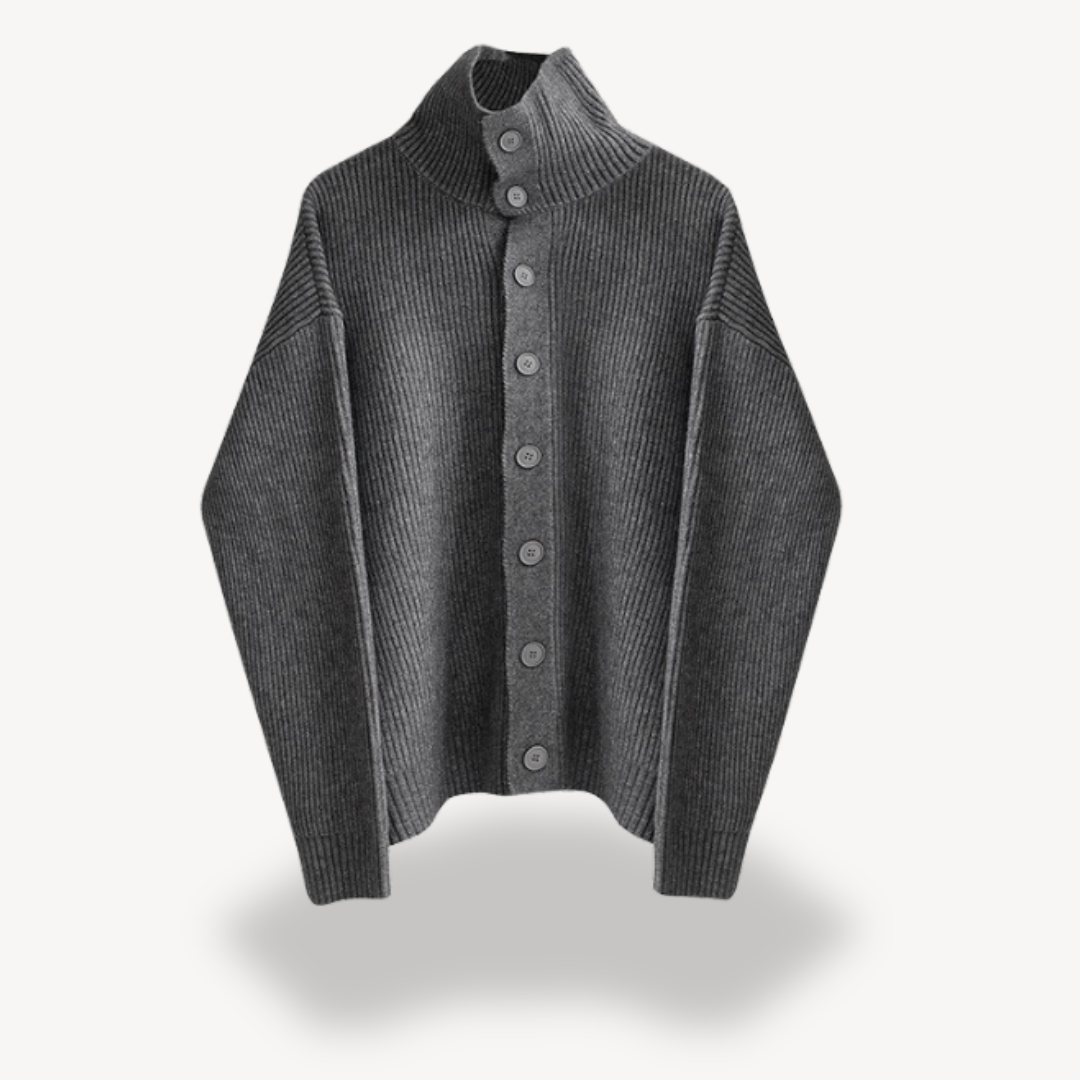 Textured Crew Neck Men's Cardigan Sweater