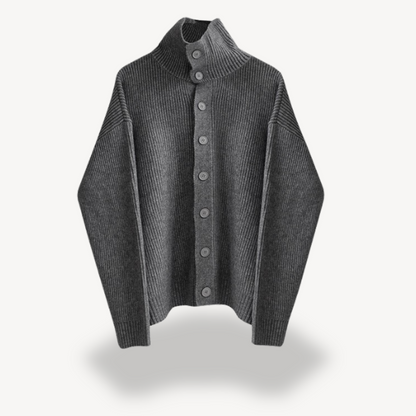 Textured Crew Neck Men's Cardigan Sweater