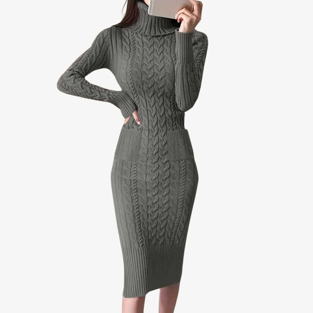 Cozy Cable Crew Neck Sweater Dress