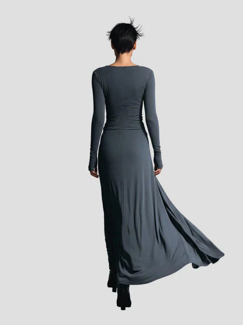 Elegant Flowy Long Sleeve Midi Dress