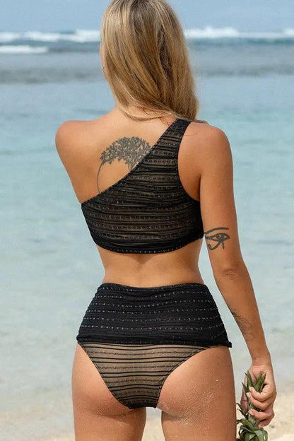 Sexy Mesh Cutout One Piece Swimsuit Set