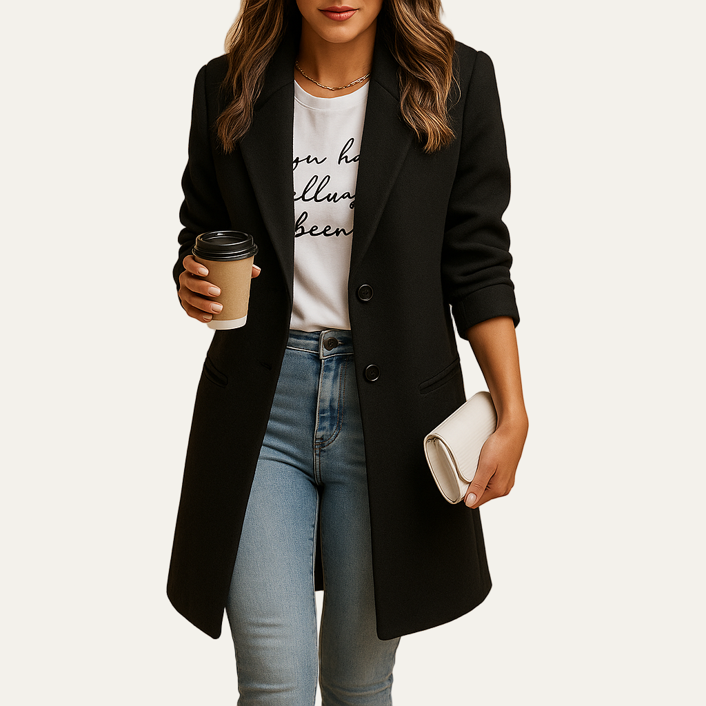 Classic Fit Womens Long Notch Collar Coat - OutfitLondon