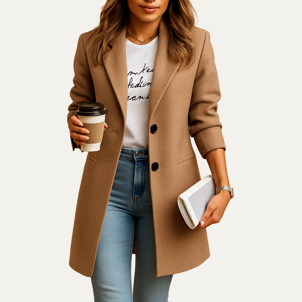 Classic Fit Womens Long Notch Collar Coat