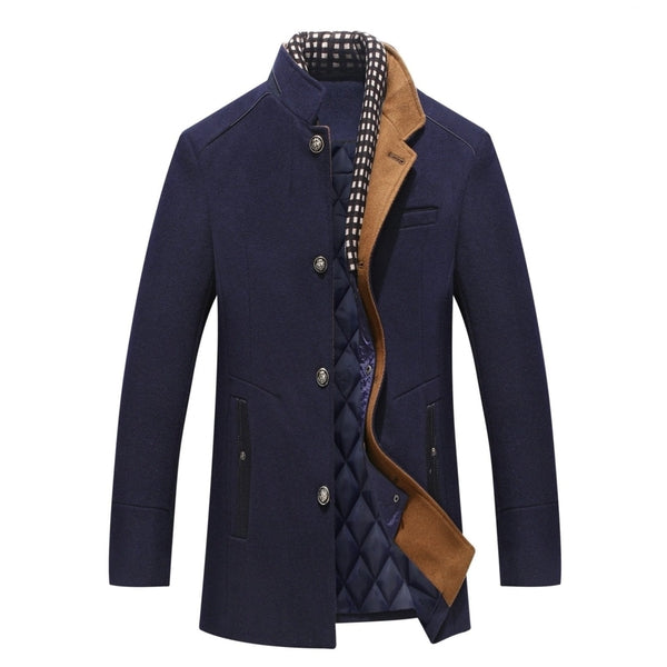 Classic Men's Long Coat with Button Front