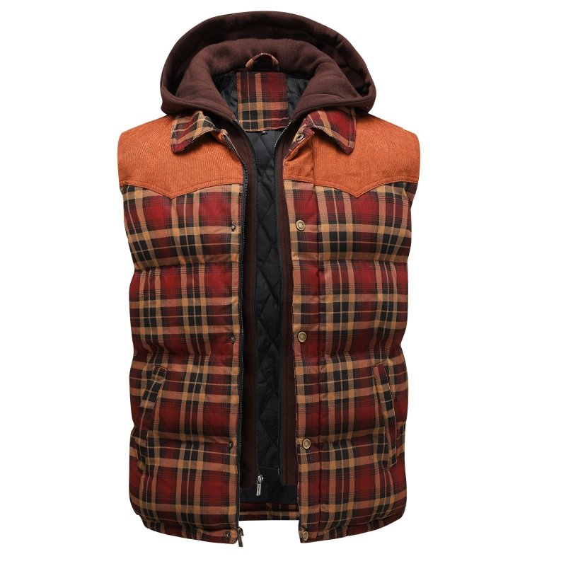 Warm Plaid Insulated Mens Vest - OutfitLondon