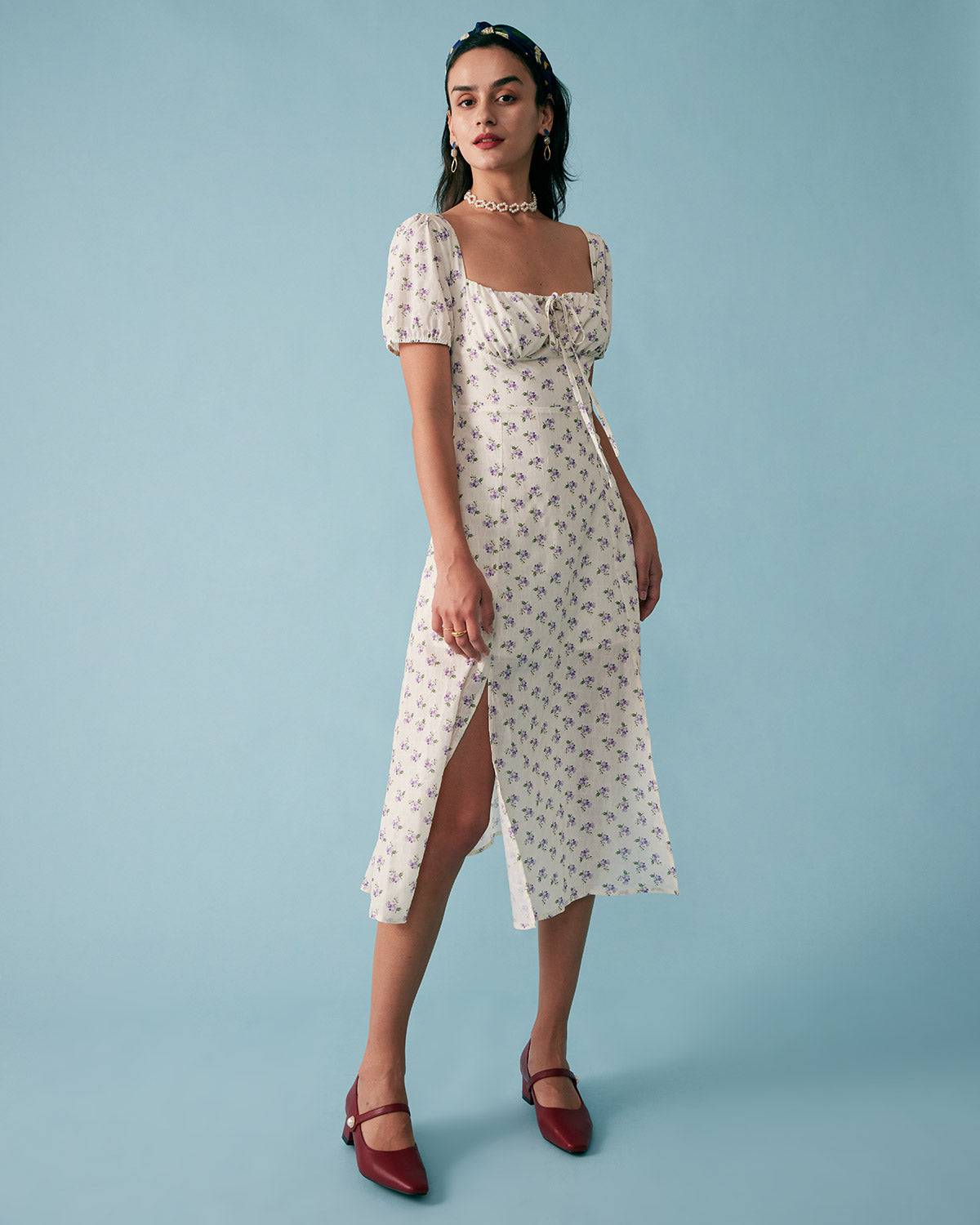 Helena | Ruched Fit Short Sleeve Floral Summer Dress