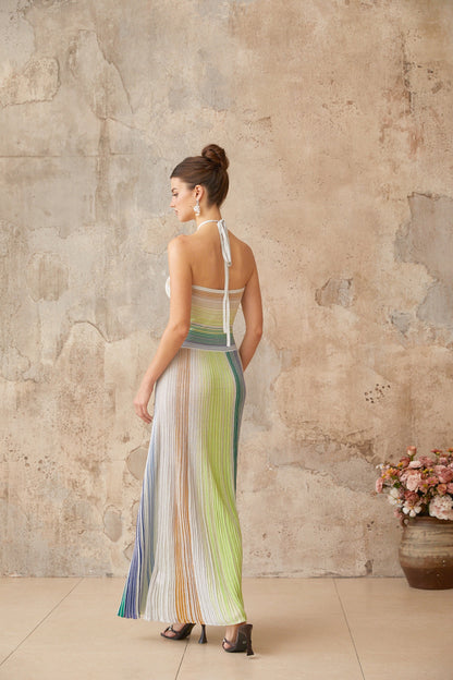 Helene | Sleeveless Halterneck Striped Maxi Dress