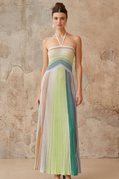 Summer Striped Halter Neck Maxi Dress - OutfitLondon