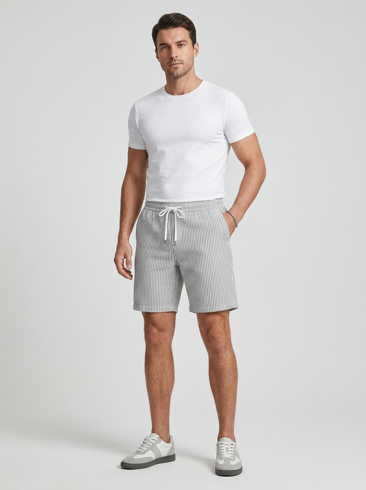 Men's Casual Cotton Striped Drawstring Waist Shorts