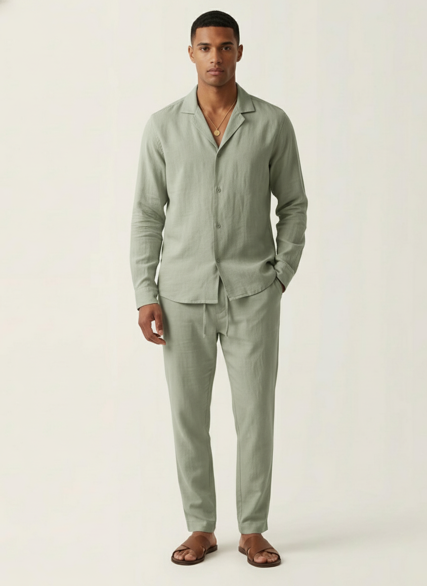 Men's Breathable Cotton Two-Piece Summer Set