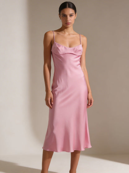 Women's Elegant Satin Spaghetti Strap Midi Slip Dress