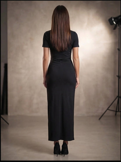 Women's Elegant Maxi Dress with High Neck and Side Slit