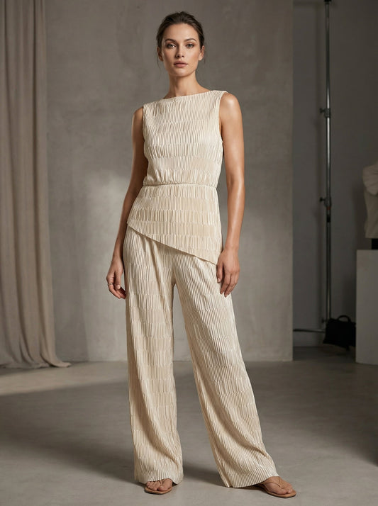 Women's Elegant Sleeveless Top and Wide Leg Pants Two-Piece Set