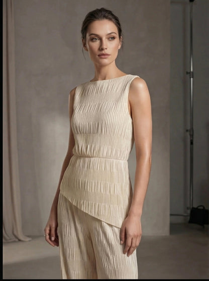 Women's Elegant Sleeveless Top and Wide Leg Pants Two-Piece Set