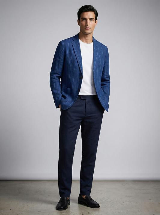 Men's Casual Linen Stripe Blazer Jacket