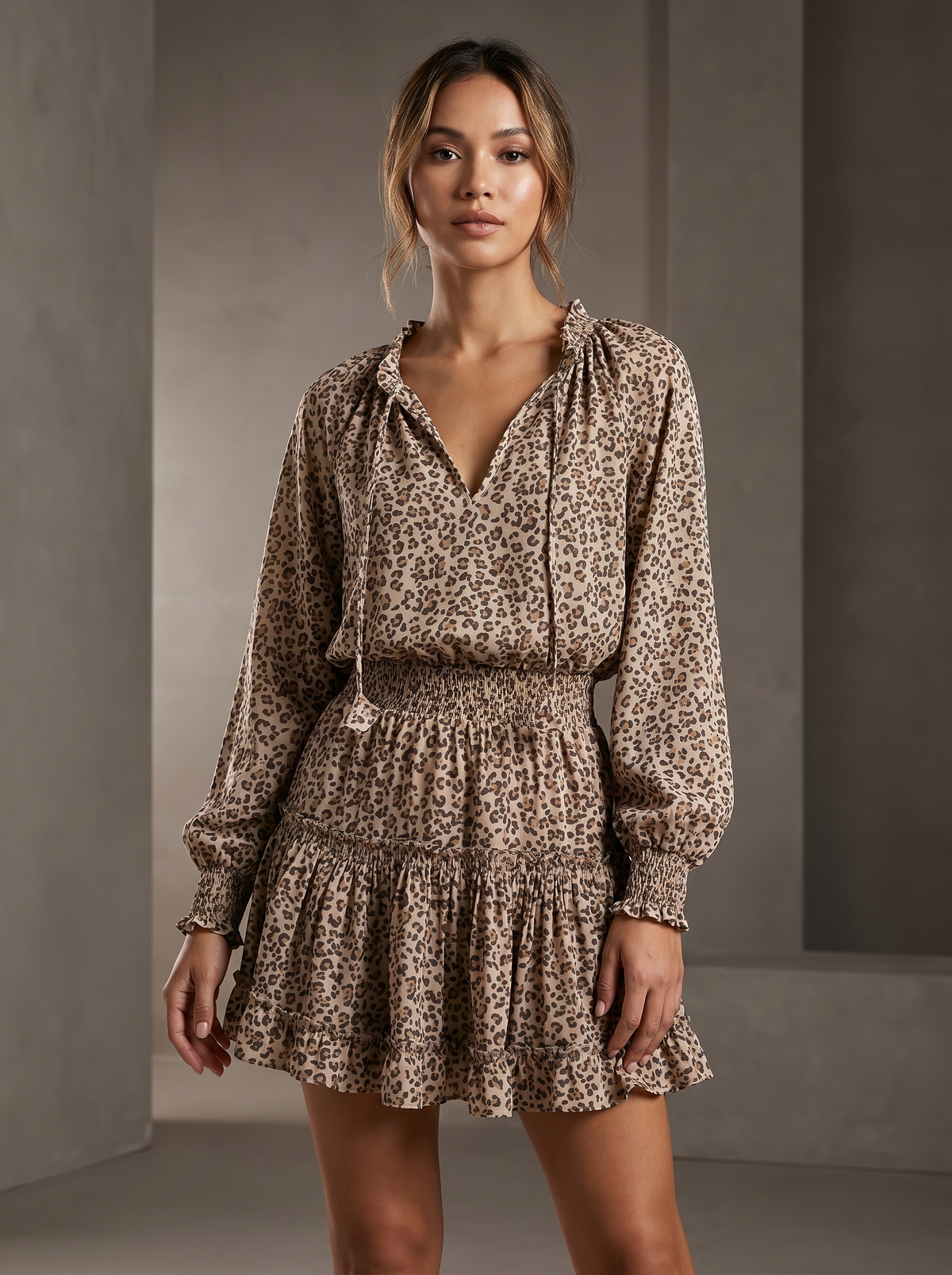 Women's Elegant Floral Print Long Sleeve Dress